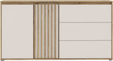 Buffet ELISTON - Blanc Mat & Chene – 2 Portes + 3 Tiroirs – L 159,6 × P 41,5 × H 81,7 cm