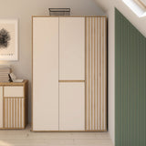Armoire de chambre - ELLISTON - Décor Sable et  Chene - 3 portes battantes - L128,7 x P54 x H200 cm
