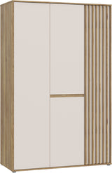 Armoire de chambre - ELLISTON - Décor Sable et  Chene - 3 portes battantes - L128,7 x P54 x H200 cm