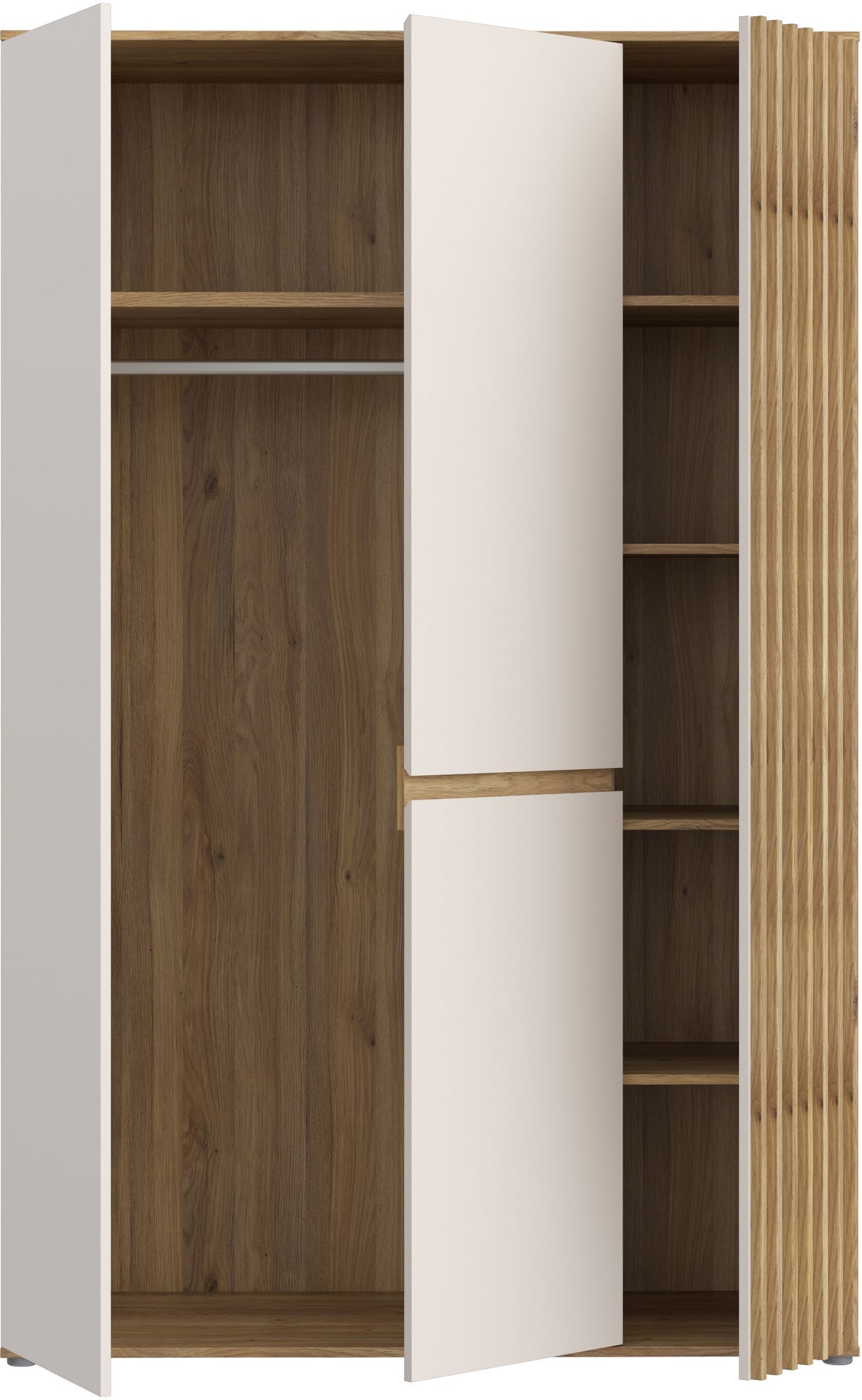 Armoire de chambre - ELLISTON - Décor Sable et  Chene - 3 portes battantes - L128,7 x P54 x H200 cm