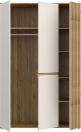 Armoire de chambre - ELLISTON - Décor Sable et  Chene - 3 portes battantes - L128,7 x P54 x H200 cm