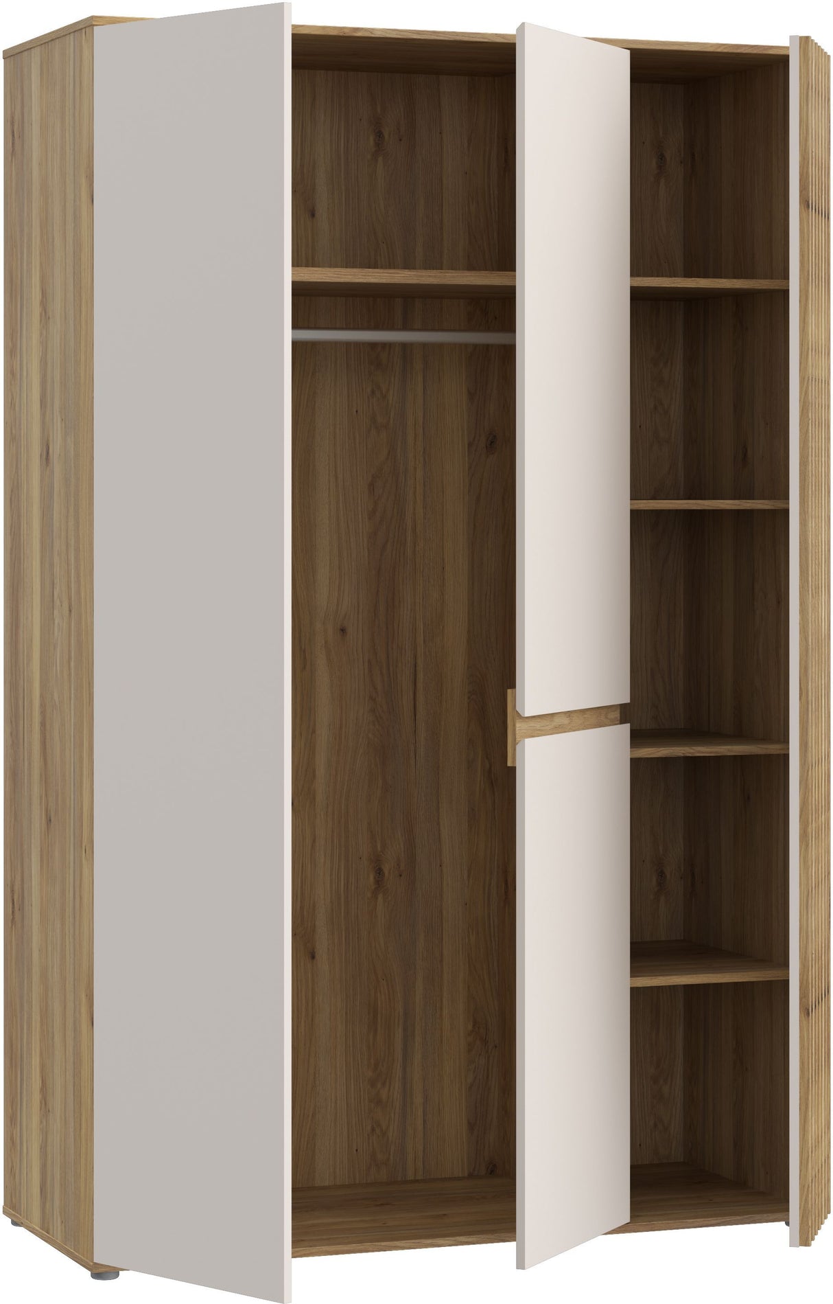 Armoire de chambre - ELLISTON - Décor Sable et  Chene - 3 portes battantes - L128,7 x P54 x H200 cm