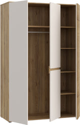 Armoire de chambre - ELLISTON - Décor Sable et  Chene - 3 portes battantes - L128,7 x P54 x H200 cm