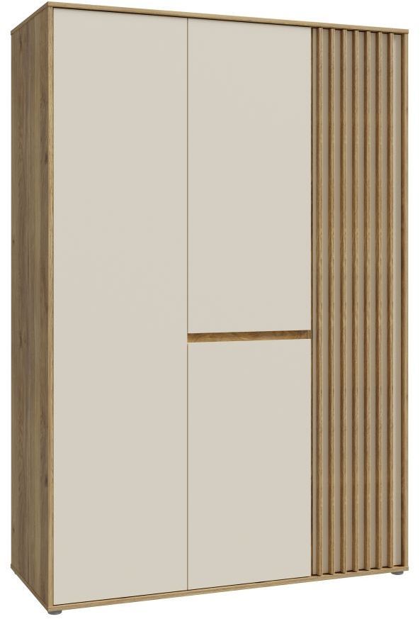 Armoire de chambre - ELLISTON - Décor Sable et  Chene - 3 portes battantes - L128,7 x P54 x H200 cm
