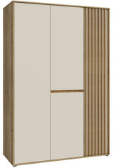 Armoire de chambre - ELLISTON - Décor Sable et  Chene - 3 portes battantes - L128,7 x P54 x H200 cm
