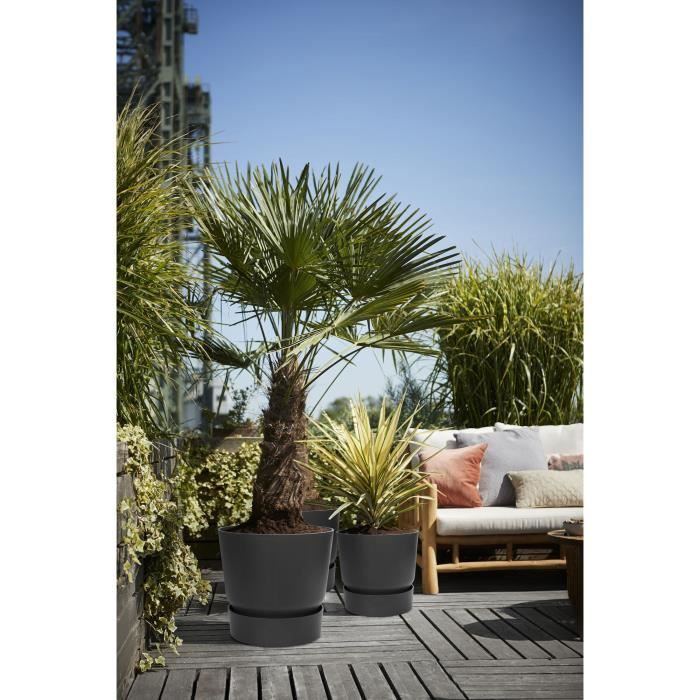 ELHO Pot de fleurs rond Greenville 30 - Extérieur - Ř 29,5 x H 27,8 cm - Vivre noir