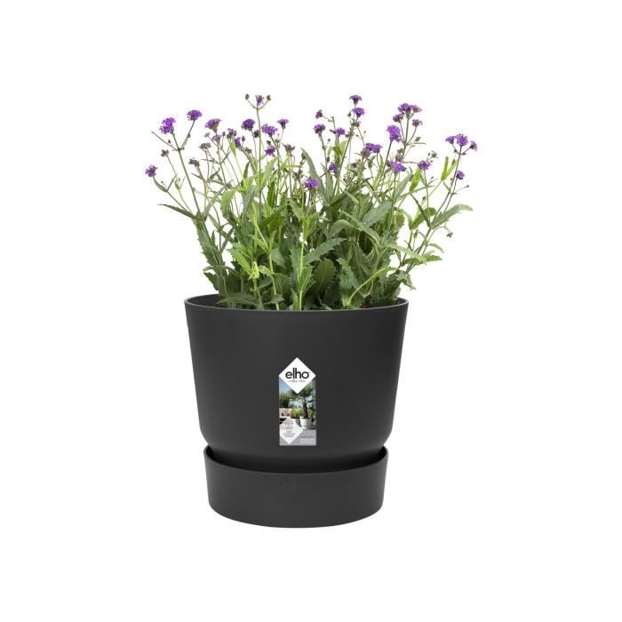 ELHO Pot de fleurs rond Greenville 30 - Extérieur - Ř 29,5 x H 27,8 cm - Vivre noir
