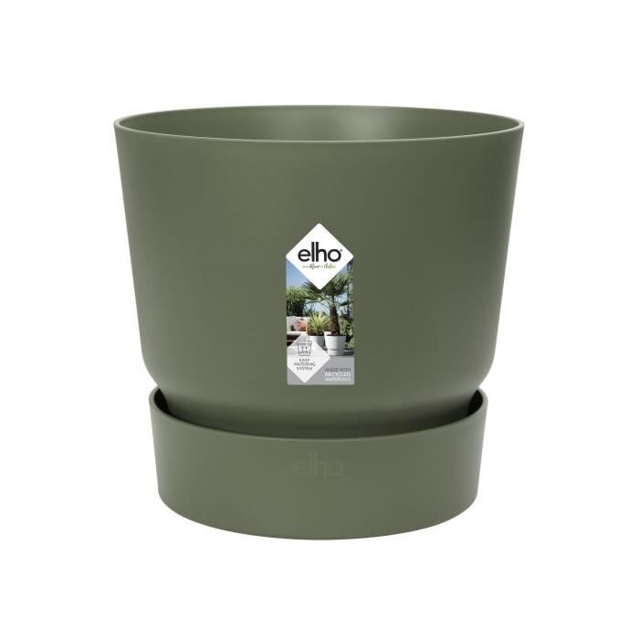 ELHO Pot de fleurs rond Greenville 25 - Extérieur - Ř 24,48 x H 23,31 cm - Vert feuille
