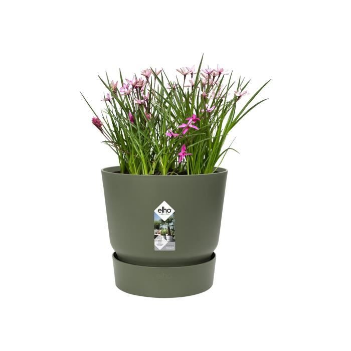 ELHO Pot de fleurs rond Greenville 25 - Extérieur - Ř 24,48 x H 23,31 cm - Vert feuille