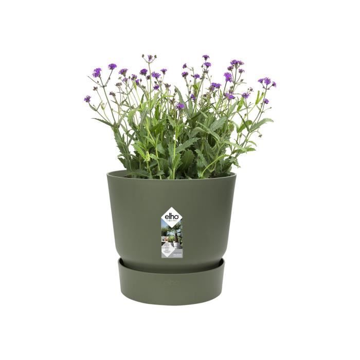 ELHO Pot de fleurs rond Greenville 25 - Extérieur - Ř 24,48 x H 23,31 cm - Vert feuille