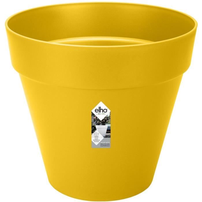 ELHO Pot de fleurs Rond LOFT URBAN - Plastique - Percé - Réservoir - Avec roulettes - Ř38,5 x H35,3 cm - Ocre