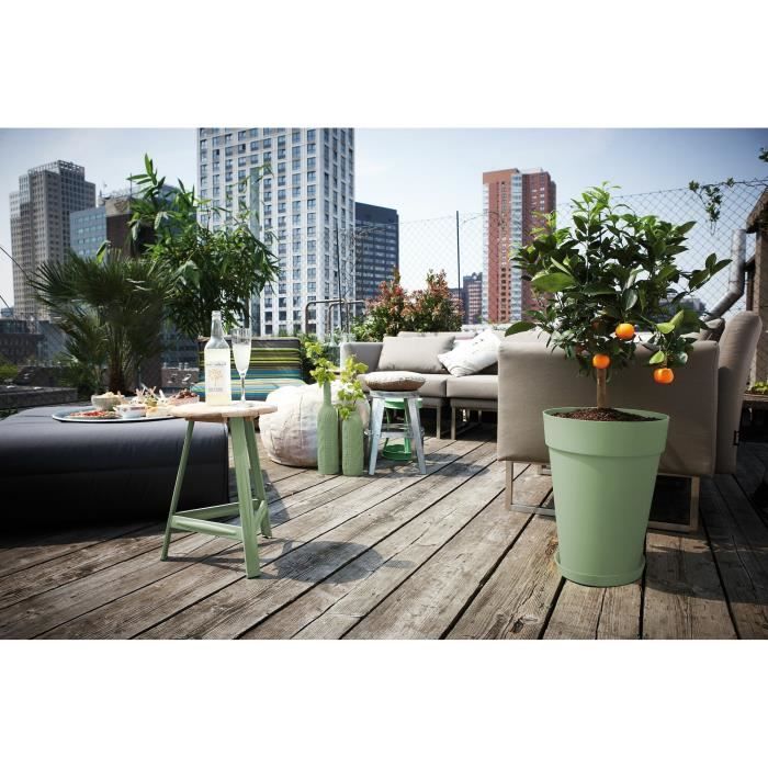 ELHO Pot de fleurs Loft Urban rond Haut - Ř 34 x H 45 cm - Extérieur - 100% recyclé - Vert