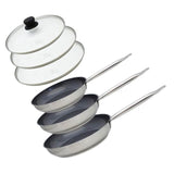 Set de 3 poeles a induction avec couvercles en verre - ELO - Professional - Inox 18/10 ELODUR - Ř 24-28 et 32 cm