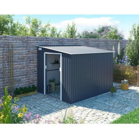Abri de jardin en métal 5,5 m˛ - 215 x 257 x 193 cm - TORONTO - Kit d'ancrage inclus, 2 portes coulissantes - Gris