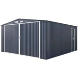 Abri de jardin / Garage en métal 16 m˛ - 380 x 420 x 232 - COMET - Kit d'ancrage,  2 portes coulissantes , 1 porte latérale  Gris