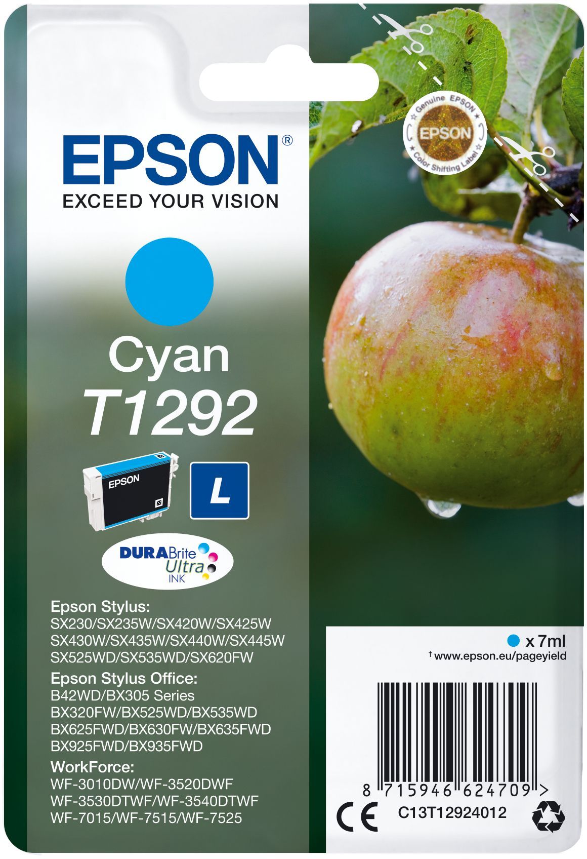 EPSON Cartouche d'encre T1292 Cyan - Pomme  (C13T12924012)