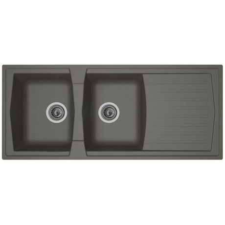 STRADOUR Evier cuisine a encastrer 2 bacs + 1 égouttoir Arena - Résine - 116 x 50 cm - Gris béton