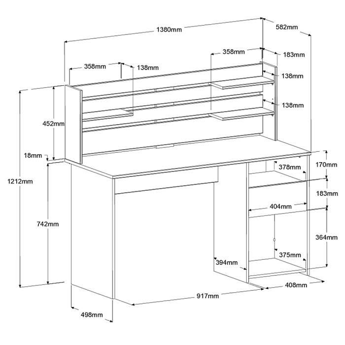 Bureau avec réhausse ESCALE - Décor chene - L 138 x P 60 x H 120 cm - PARISOT