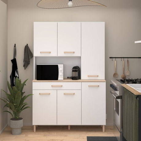 Buffet de cuisine - ESSENTIEL 2 - 120,1 x 40,3 x 182,6 cm - Blanc / Chene - PARISOT