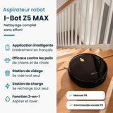 Robot Aspirateur Laveur Connecté EZICLEAN I-Bot Z5 - 75 min - 2.6Kpa - 60-90m˛ - Sols durs - 0.25L