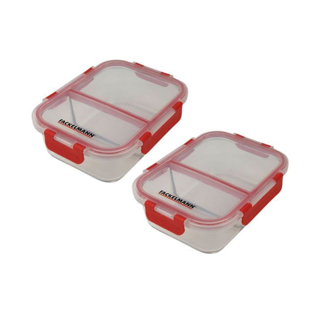 Lot de 2 boîtes a repas en verre - FACKELMANN - Move - Deux compartiments - 1000 ml