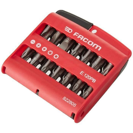 Boîte de 28 embouts  - FACOM - E.120PB - série 1 High Perf' (Fente / PH / PZ / 6 pans / Torx)