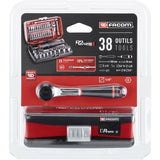 Coffret douilles 1/4'' - FACOM - R2NANOPB - 6 pans métriques et embouts - 38 pieces diametre 5,5 a 14mm