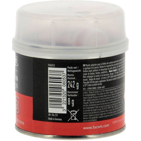 Mastic polyester finition carrosserie avant peinture 250g - FACOM - Facile a appliquer et a poncer - métal, bois, stratifiés, PVC