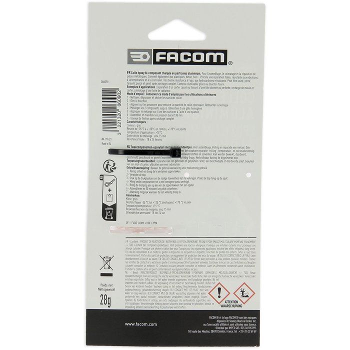 Colle epoxy alu bi-composant  28g - FACOM -  pour pieces métalliques-plastiques-bois