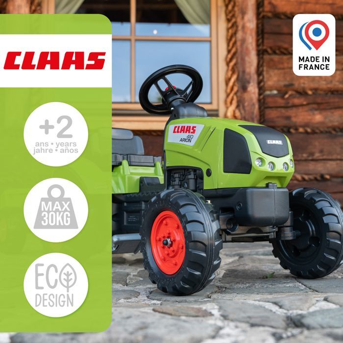 Tracteur a pédales - FALK - Claas avec remorque - Des 2 ans -100% Fabriqué en France -75% de plastique recyclé