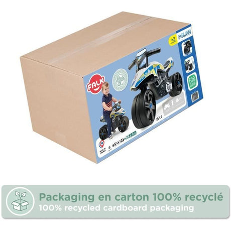 Draisienne Moto Police - FALK - Larges roues et Guidon directionnel - Fabriqué en France - 40% de plastique recyclé - Des 2 ans