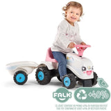 Porteur Tracteur Rainbow Farm - FALK - Volant directionnel avec klaxon - Blanc et Rose - 100% Fabriqué en France - Des 12 mois