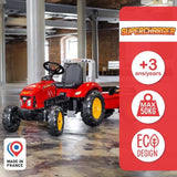 Tracteur a pédales Supercharger - FALK - Volant directionnel et remorque - Fabriqué en France - 60% de plastique recyclé - Des 3 ans