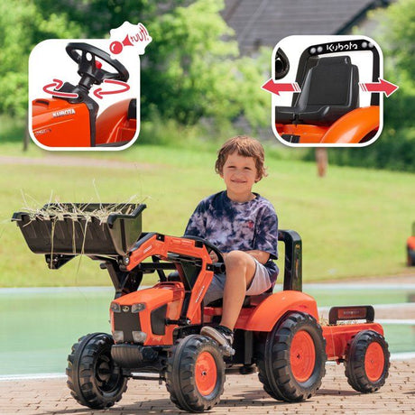 Tractopelle a pédales - FALK - Kubota - Avec remorque - Des 3 ans - 100% Fabriqué en France - Au moins 50% de plastique recyclé