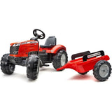 Tracteur a pédales Massey Ferguson - FALK - Volant directionnel, Remorque - Fabriqué en France - 60% de plastique recyclé, Des 3 ans