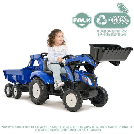 Tractopelle a pédales New Holland - FALK - Excavatrice et Remorque - 100% Fabriqué en France - 50% de plastique recyclé - Des 3 ans