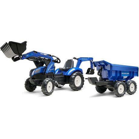 Tractopelle a pédales New Holland - FALK - Excavatrice et Remorque - 100% Fabriqué en France - 50% de plastique recyclé - Des 3 ans