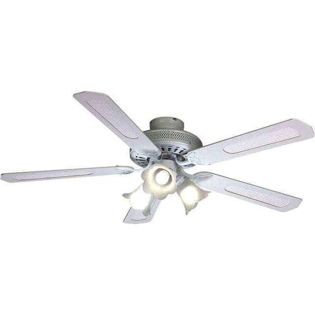 Ventilateur de plafond réversible FARELEK BALEARES - Ř 132 cm, 5 pales blanches / cannées blanches + éclairage