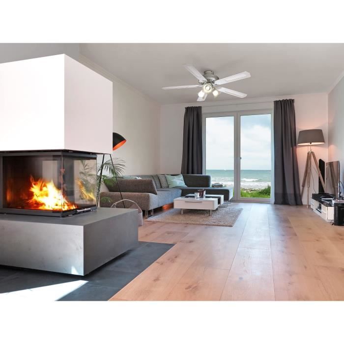 Ventilateur de plafond réversible FARELEK BALEARES - Ř 132 cm, 5 pales blanches / cannées blanches + éclairage
