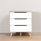 Commode VANKKA 3 Tiroirs - Décor chene et blanc - Scandinave - L 80 x P42 x H86,3cm