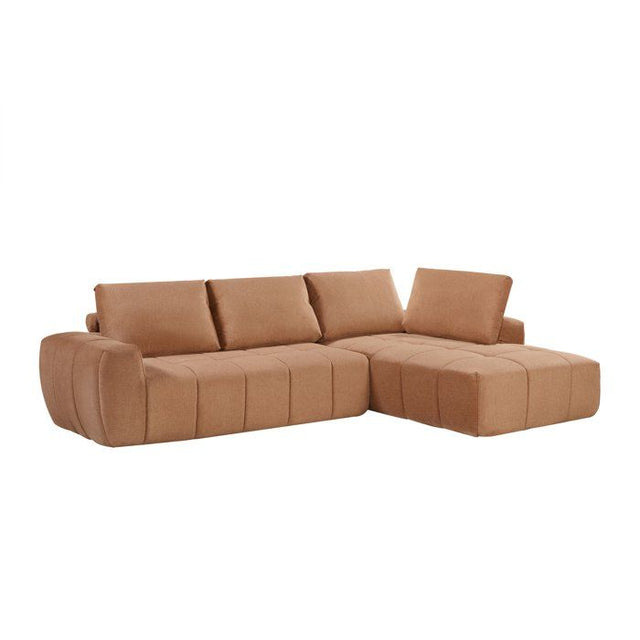 Canapé compressé modulable - 3 places - FLAVIE - Tissu Brun noisette - 283 x 193 x 86 cm