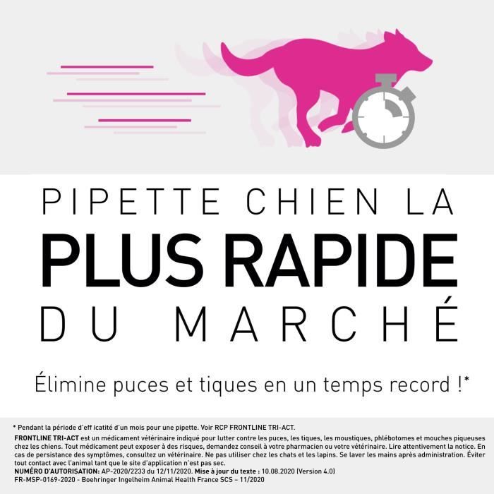 Frontline Tri-Act chien - Anti-puces anti-tiques pour chien S - 5-10kg - 3 pipettes