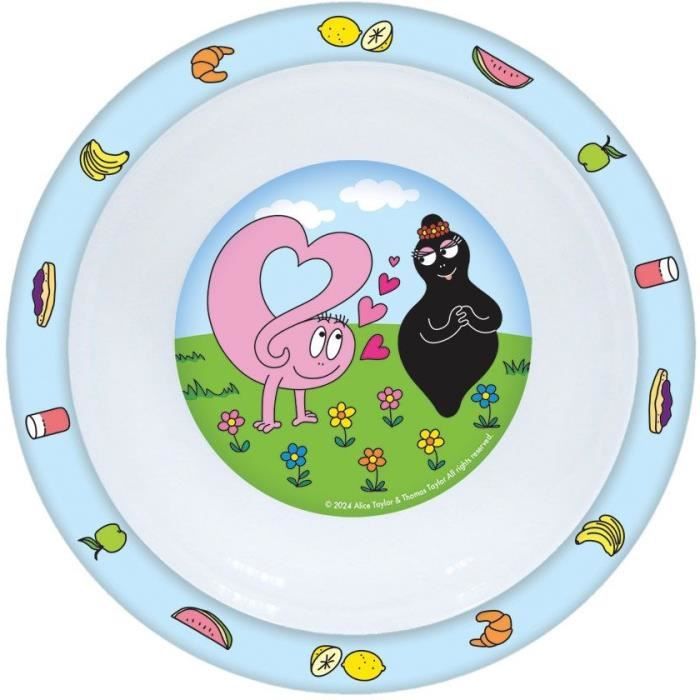 Lot vaisselle - FUN HOUSE - BARBAPAPA  - Verre, assiette Ř22 cm et Ř16 cm, couverts, gourde et boite goűter