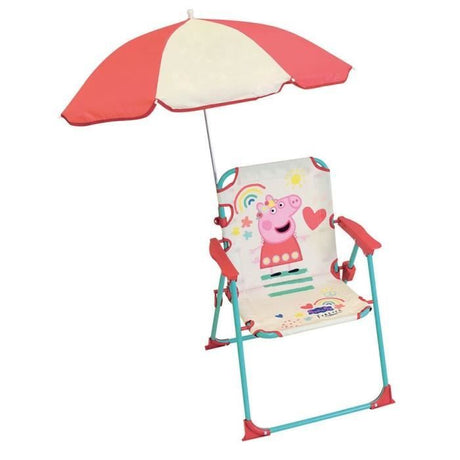 FUN HOUSE Peppa Pig Chaise pliante camping avec parasol - H.38.5 xl.38.5 x P.37.5 cm + parasol ř 65 cm - Pour enfant