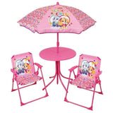 Salon de jardin FUN HOUSE PAT'PATROUILLE - 1 table 46xř46 cm, 2 chaises H.53xl.38,5xP.37,5cm et 1 parasol