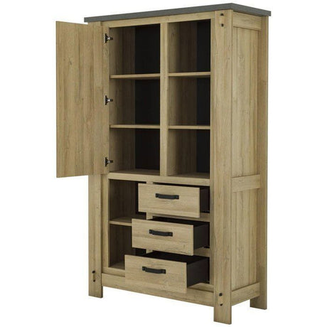 Buffet Haut BROCELIANDE – Finition Chene Clair – 1 Porte + 3 Tiroirs – 124 × 50 × 202 cm – GAMI