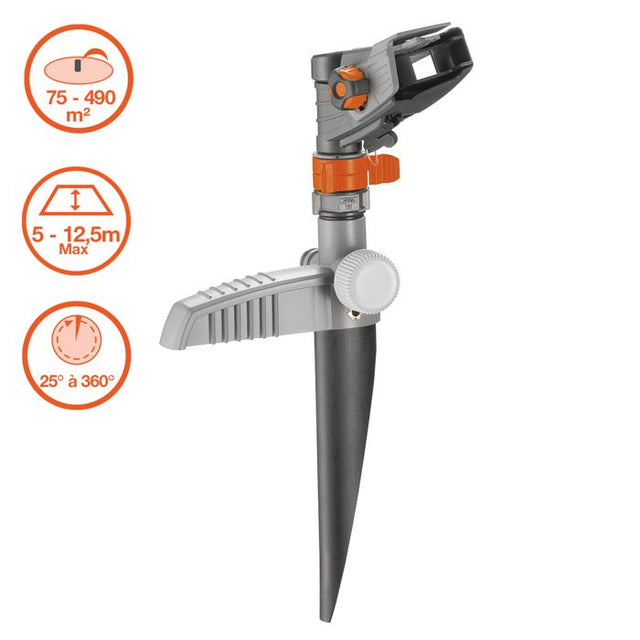 GARDENA Arroseur-canon sur pic Comfort – Portée réglable 12.5m max – Superficie max 490m˛ –  Jardin XL – Garantie 5 ans (8141-20)