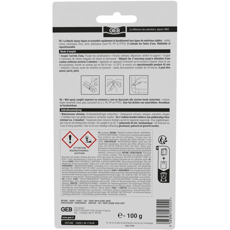 Mastic epoxy 2 bâtons - GEB - Réparation multi matériaux - 100 g