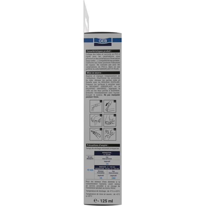 Colle PVC Gebsoplast Gel Plus - GEB - Pour PVC rigide pression et évacuation - 125 ml