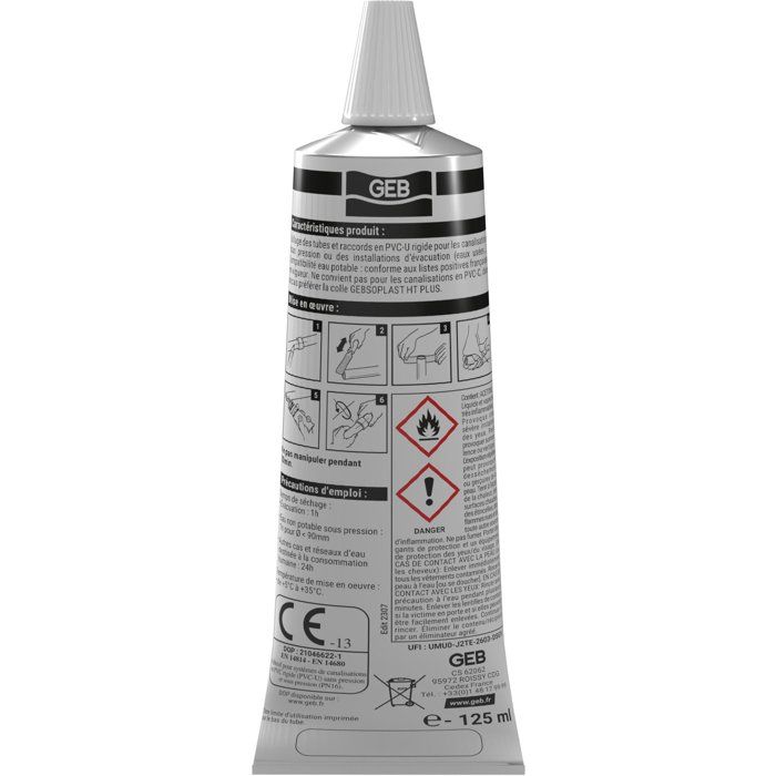 Colle PVC Gebsoplast Gel Plus - GEB - Pour PVC rigide pression et évacuation - 125 ml
